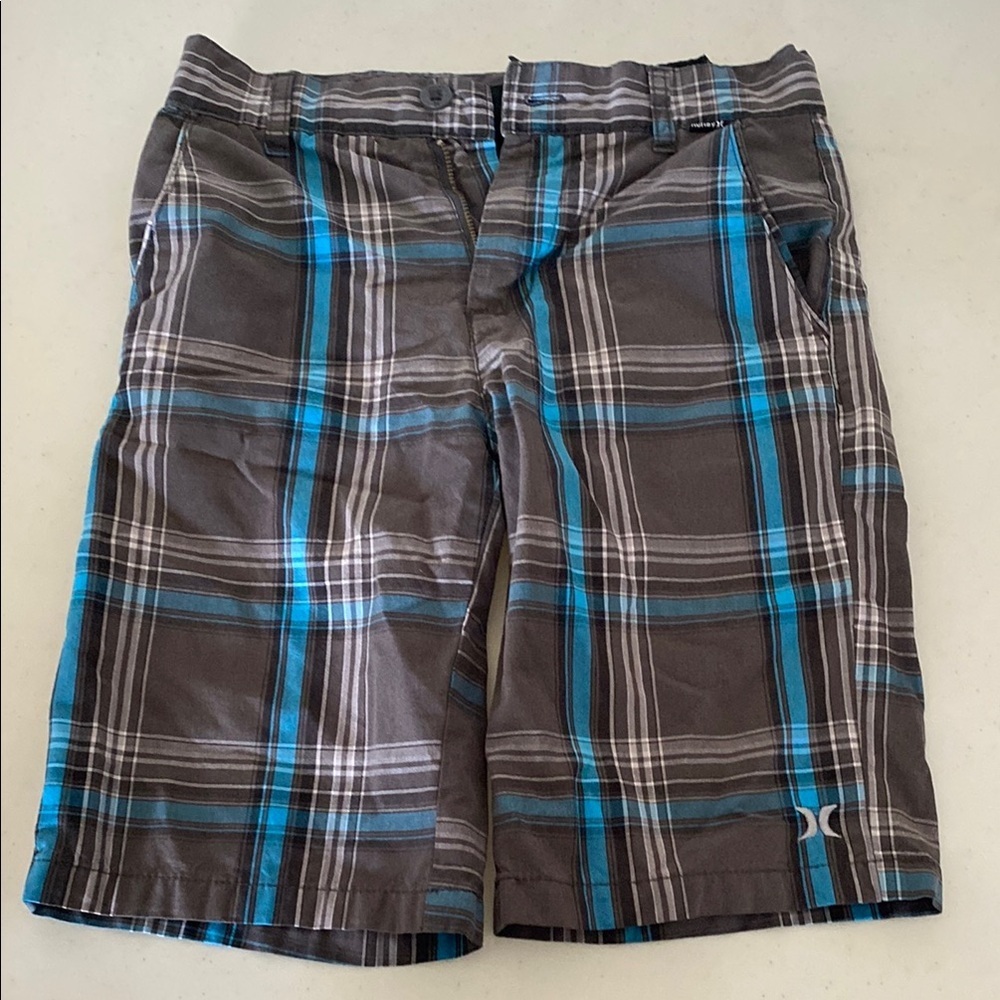 Hurley Kids Plaid Shorts - Gray and Blue